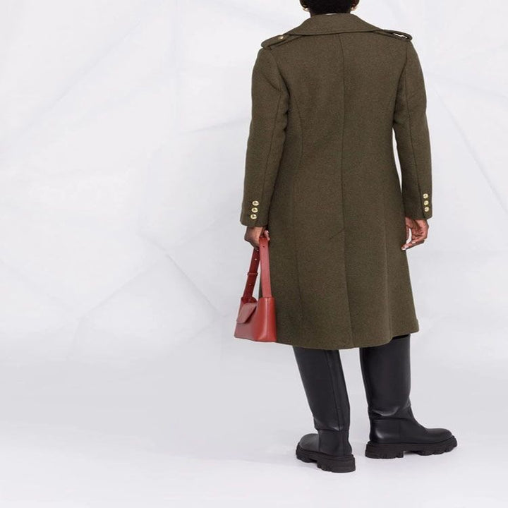 Damen A‑Linien Wollmix‑Mantel mit zweireihigem Tailoring, Metallknöpfen und Klappentaschen Drune