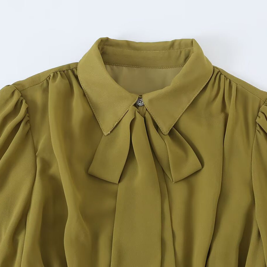 Damen Chiffon‑Maxikleid mit Bindeschleife, tailliertem Knotenband und Rüschenärmeln Drune