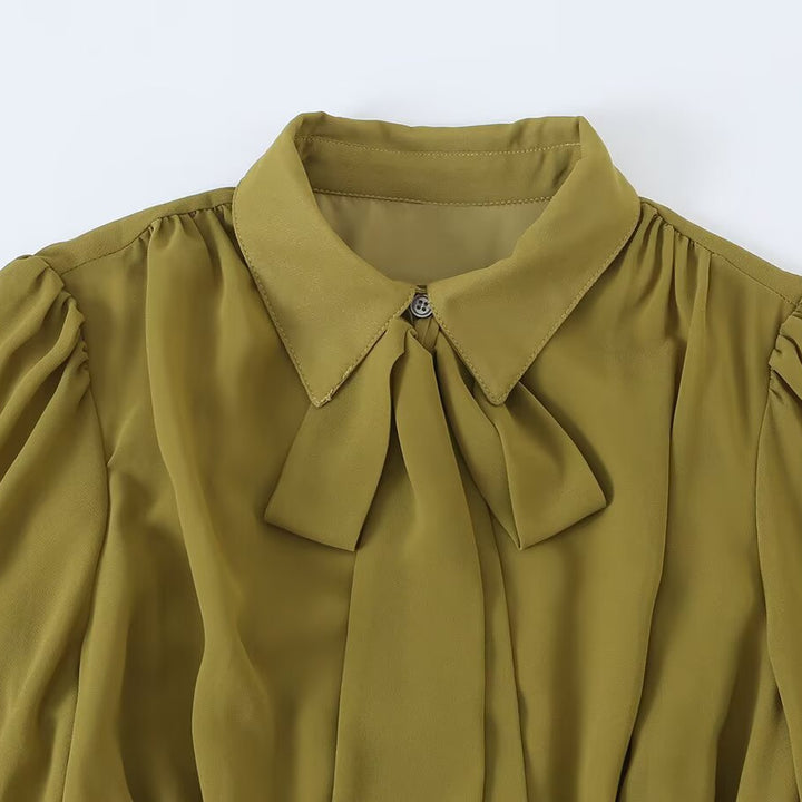 Damen Chiffon‑Maxikleid mit Bindeschleife, tailliertem Knotenband und Rüschenärmeln Drune