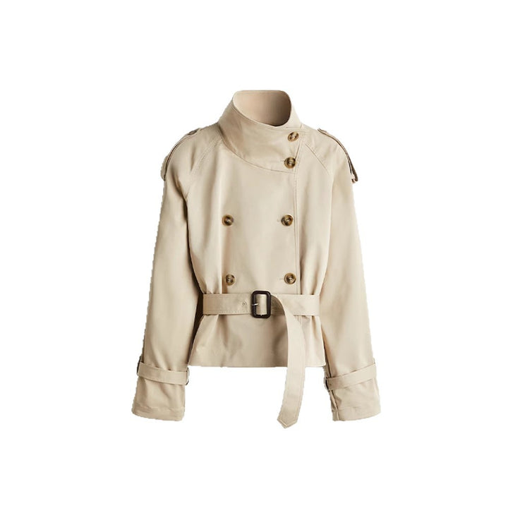 Damen trendige Kurzjacke im modernen Trenchcoat-Stil mit breitem Kragen und Taillengürtel Drune