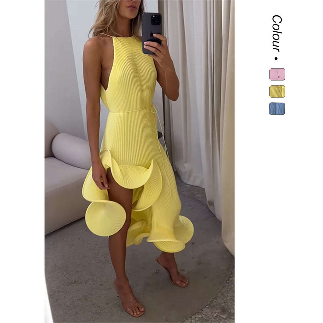 Damen Maxikleid mit asymmetrischem Volant und elegantem Faltenrock Drune