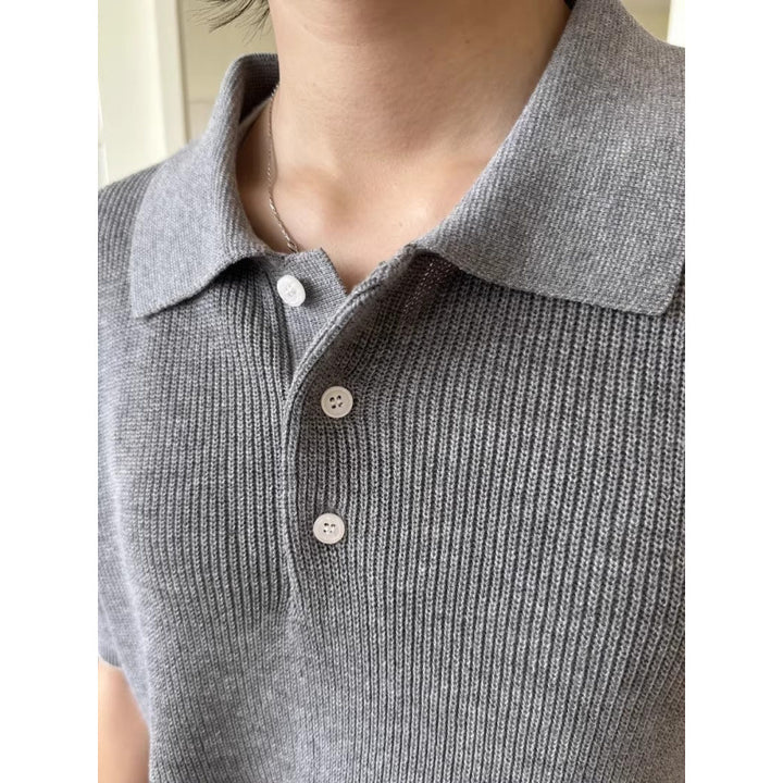 Herren Modisches Kurzarm-Polohemd mit strukturiertem StrickDrune