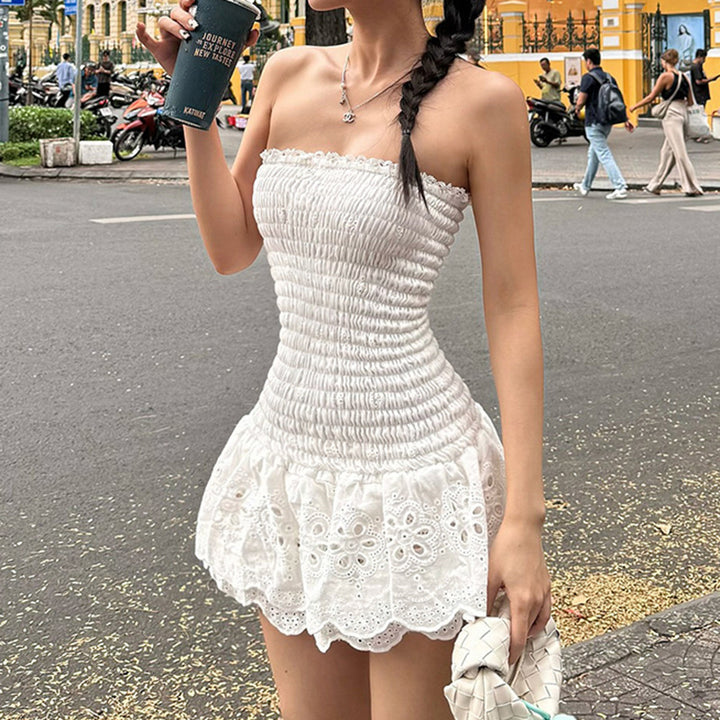 Damen Sommerliches Trägerkleid mit voluminösem Rüschensaum Drune