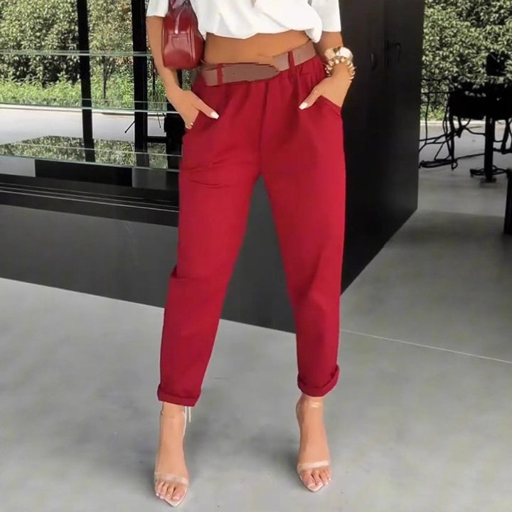 Damen nan hochtaillierte Paperbag-Hose mit gerafftem Bund, Eingrifftaschen und gekrempeltem Saum Drune