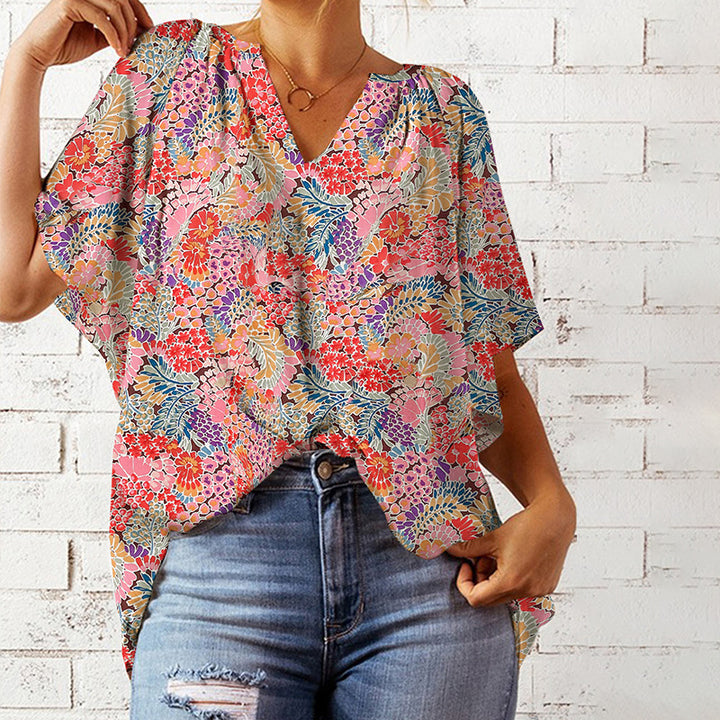 Damen Bluse mit floralem Design und lockerem Schnitt Drune