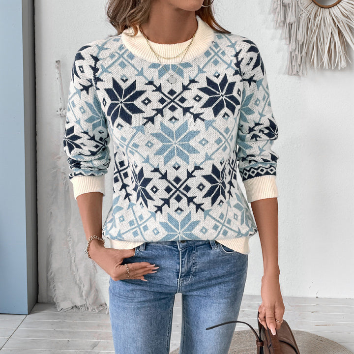 Damen Winterlicher Strickpullover mit geometrischem Muster Drune