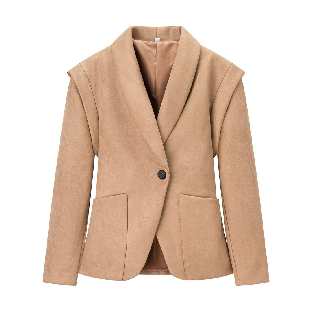 Damen Oversize-Veloursblazer mit Schalkragen, Ein-Knopf‑Verschluss und aufgesetzten Taschen Drune
