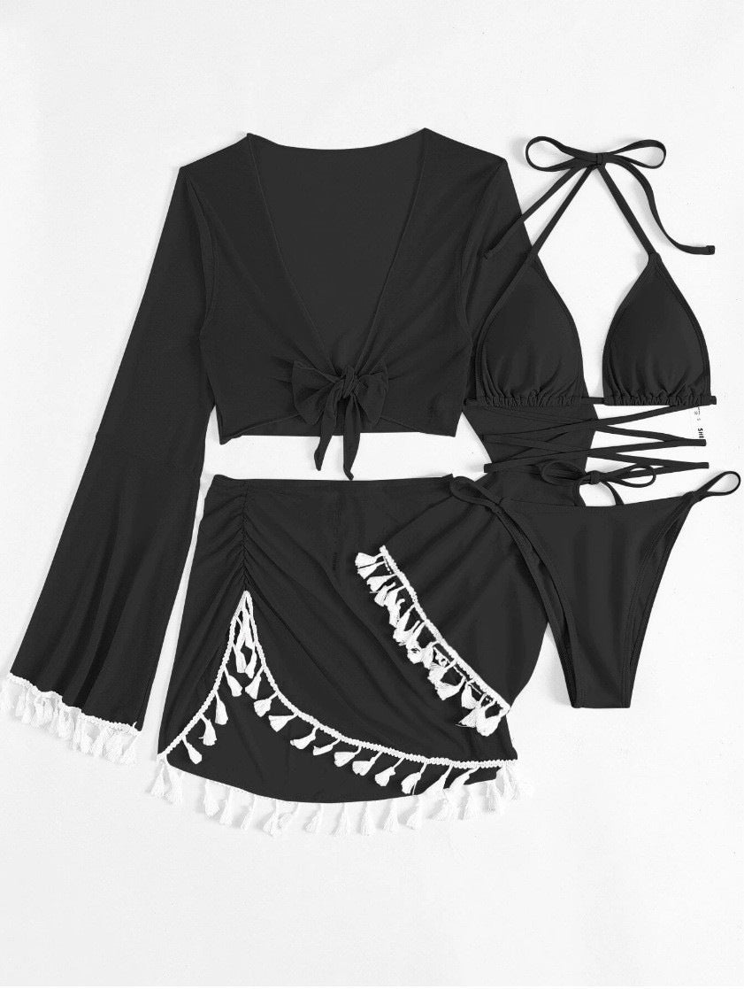 Damen Modisches Bikini-Set mit verzierten Fransen Drune