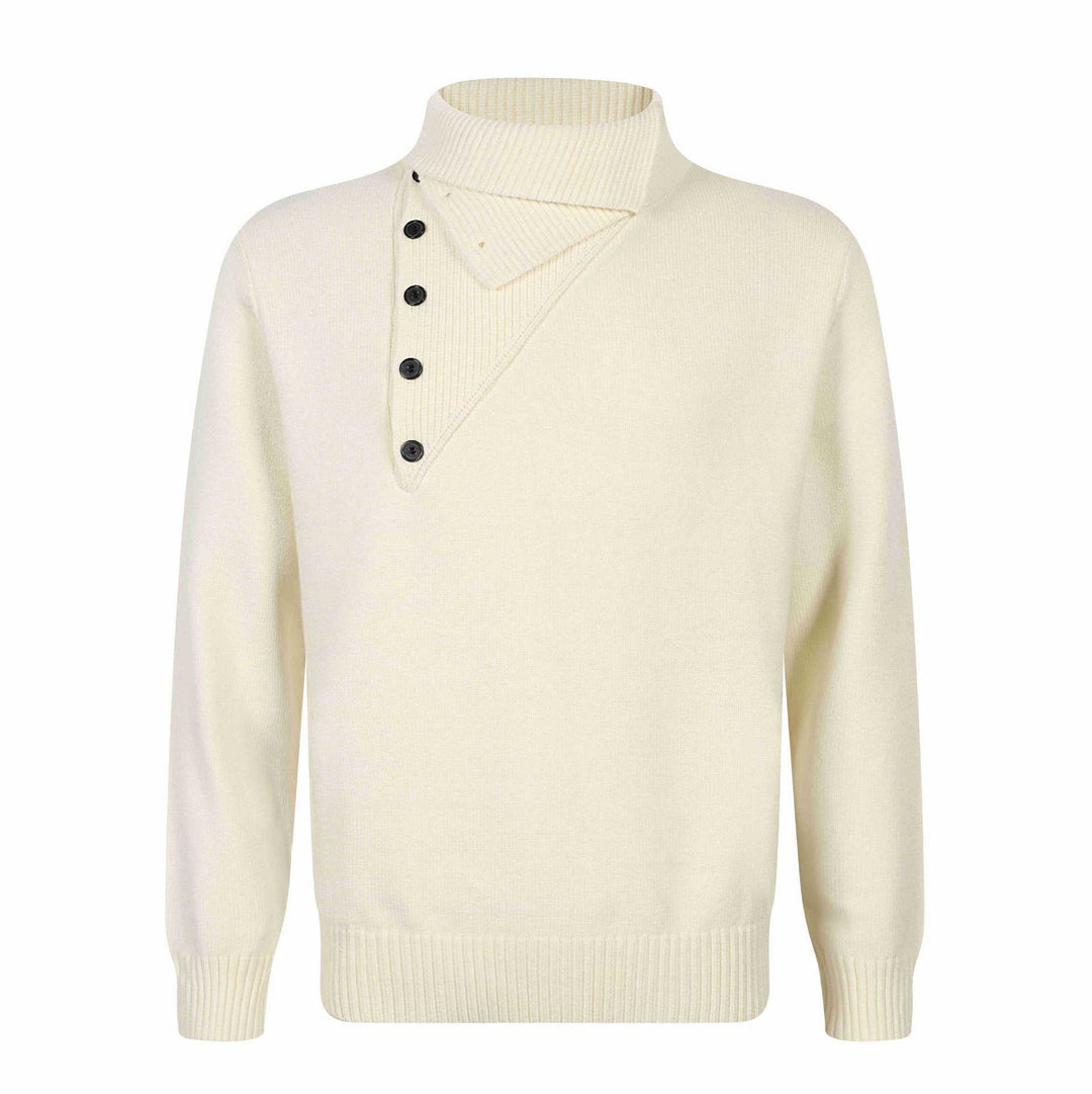 Herren Strickpullover mit asymmetrischer Knopfleiste und hohem Stehkragen Drune