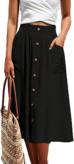 Damen Midi-Rock mit Knopfleiste und praktischen Taschen Drune