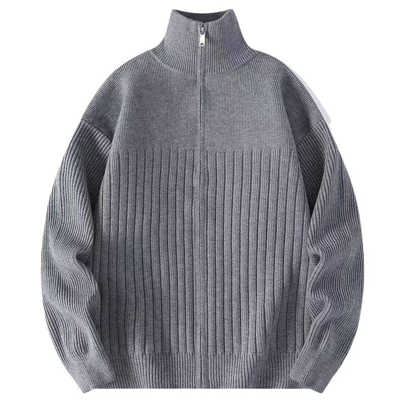 Herren Strukturierter Strickpullover mit halbem Reißverschluss und Rippenstruktur Drune