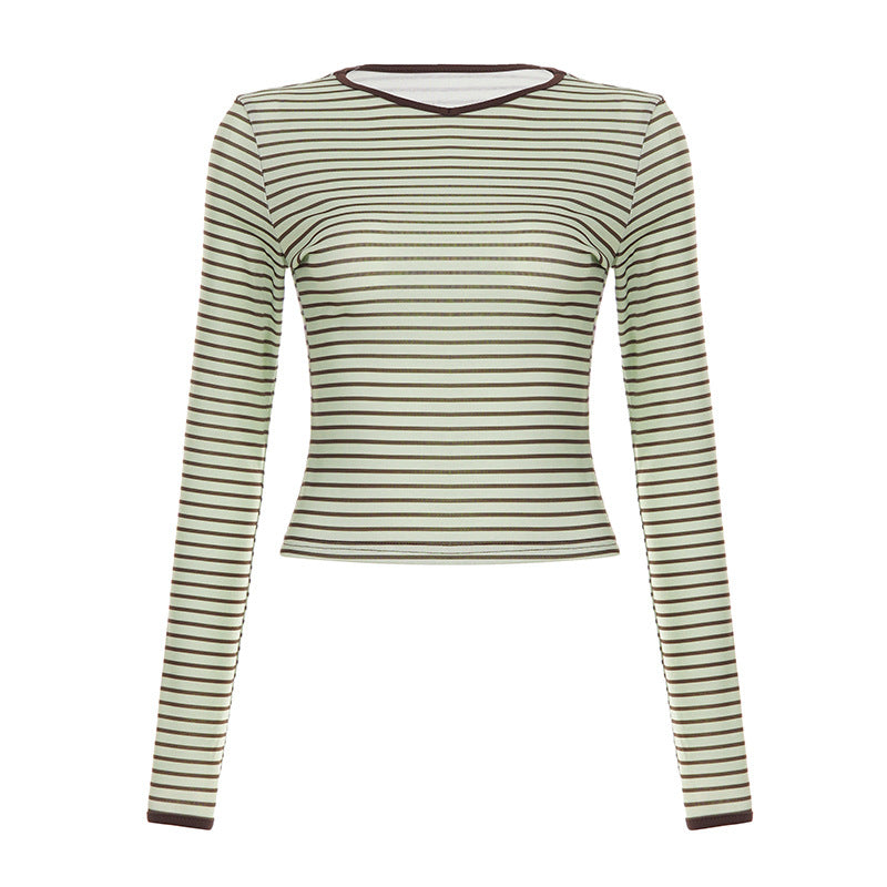 Damen Langarm-Feinstrick-Top mit schmaler Passform und feinen Streifen Drune