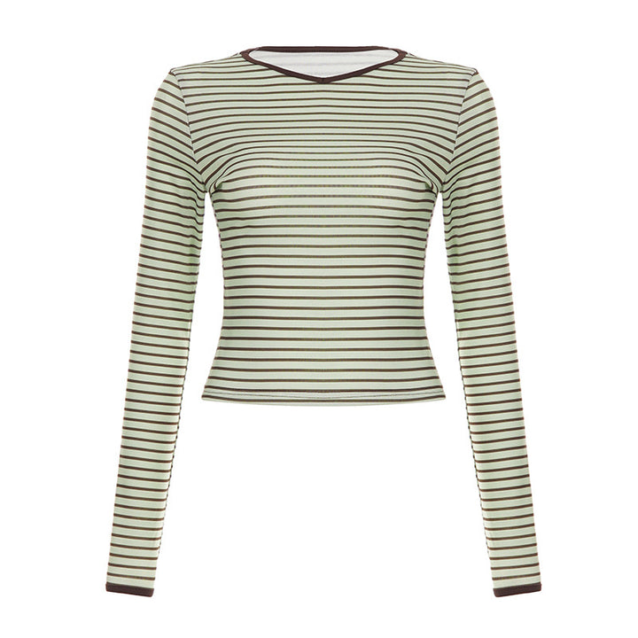 Damen Langarm-Feinstrick-Top mit schmaler Passform und feinen Streifen Drune