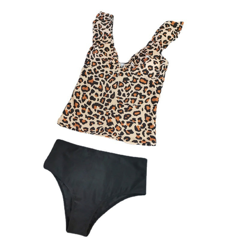 Damen Eleganter Badeanzug mit Leopardenmuster und Rüschendetails Drune