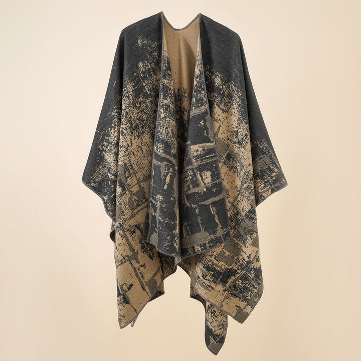 Damen Wollmix-Cape mit grafischem Jacquard, offenem Kimono-Fall und weichfallender Drapierung Drune