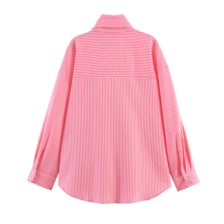 Damen nan gestreifte Bluse mit Schleifenkragen, oversized Schnitt und Manschetten Drune
