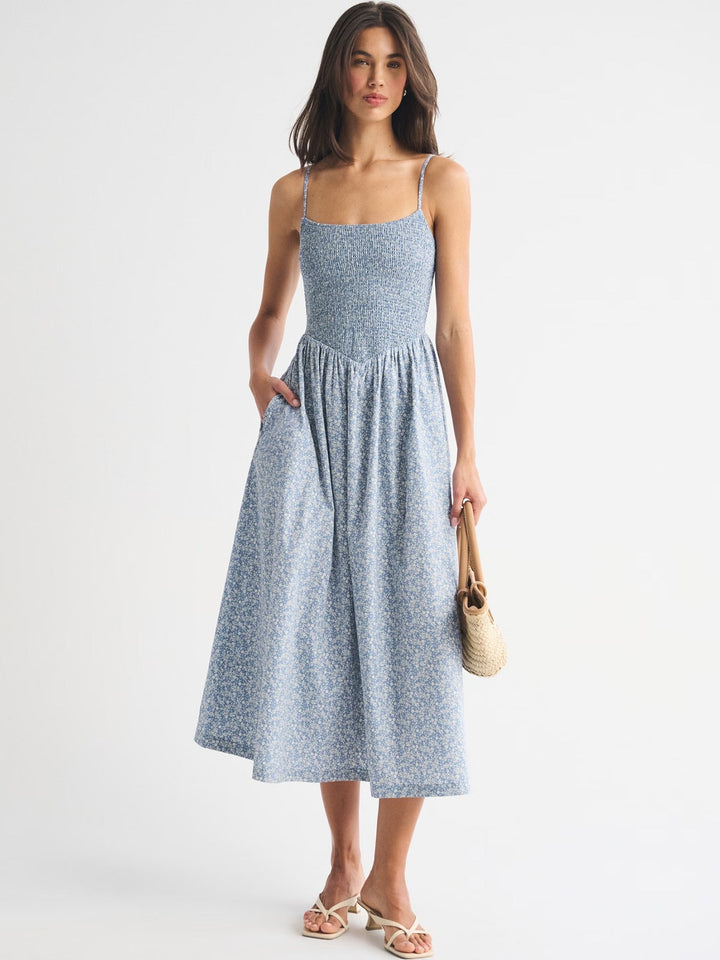 Damen Maxikleid mit floralem Design und elastischem Bund Drune