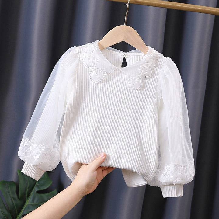 Mädchen Bluse mit Spitzenakzenten und transparenten Ärmeln Drune