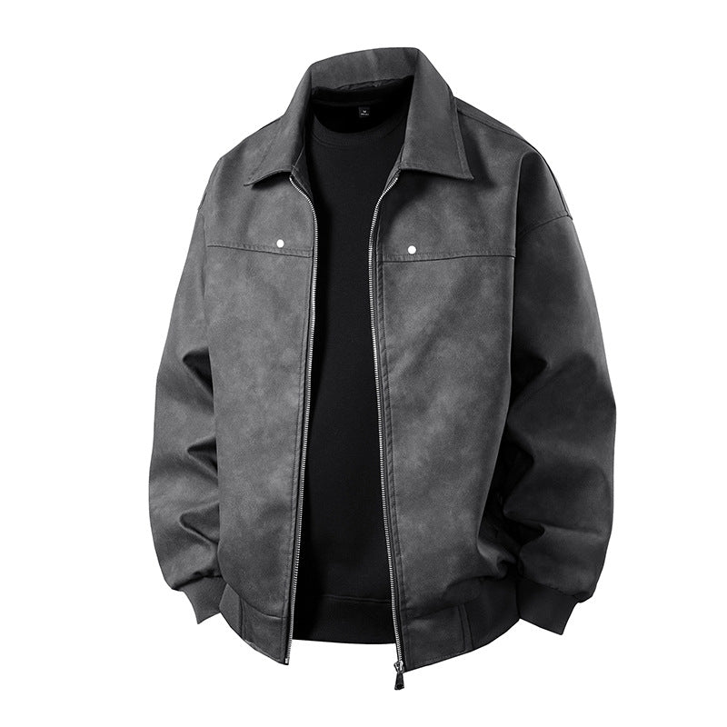 Herren Boxy-Suede-Überhemdjacke mit glatter Veloursleder‑Optik, verdecktem Reißverschluss & elastischen Bündchen Drune