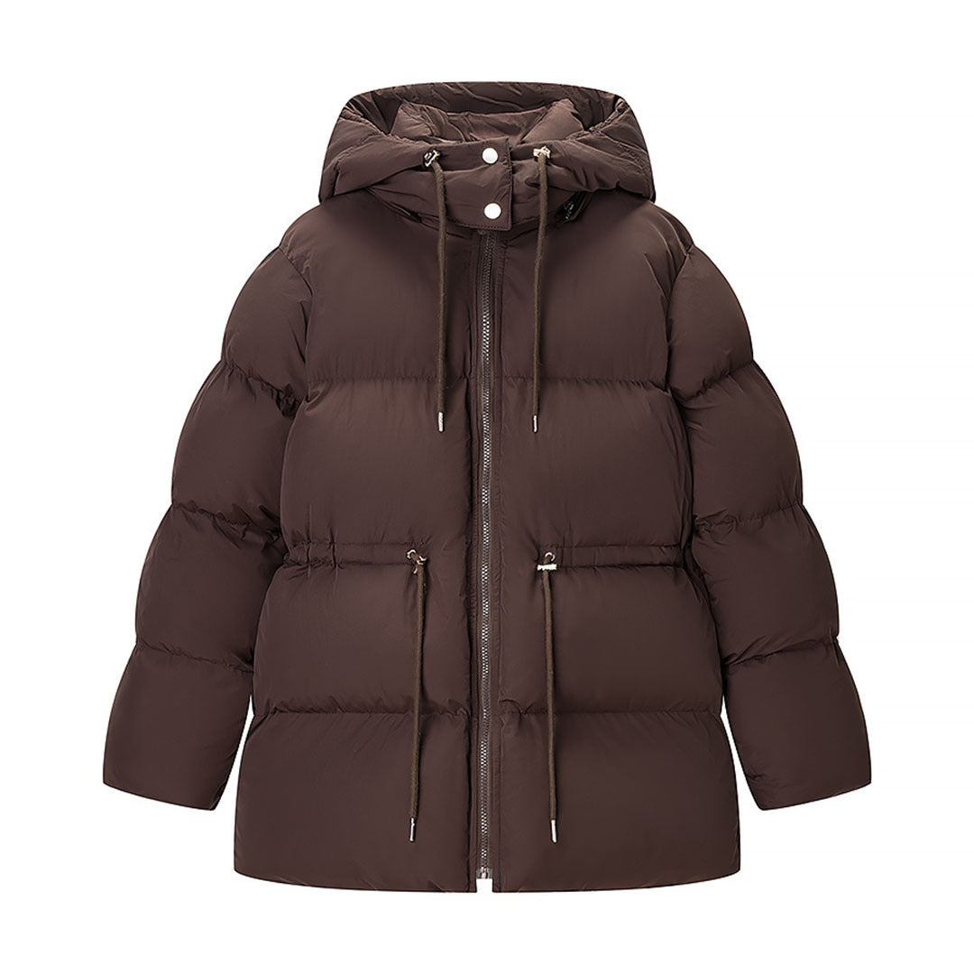 Damen Wattierte Pufferjacke mit Kapuze, taillierbarem Kordelzug und Zwei-Wege-Reißverschluss Drune