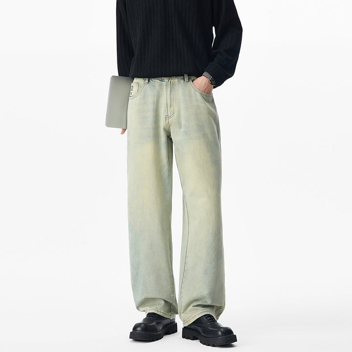 Herren Locker geschnittene Denim-Jeans mit weitem Bein und soften Vintage-Fade Drune