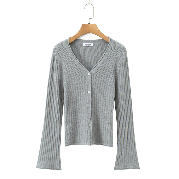 Damen Feinstrick-Cardigan mit V-Ausschnitt und plissiertem Minirock-Set Drune
