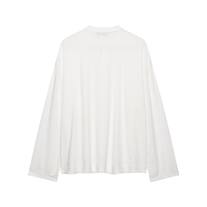 Damen Oversize Tunika‑Bluse im asiatisch inspirierten Stil mit Stehkragen und Zierknotenverschlüssen Drune