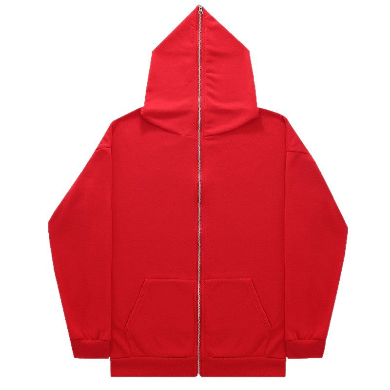 Unisex nan minimalistisch strukturierter Kapuzenzipper mit spitzer Kapuze, Kängurutasche und verstärkten Bündchen Drune