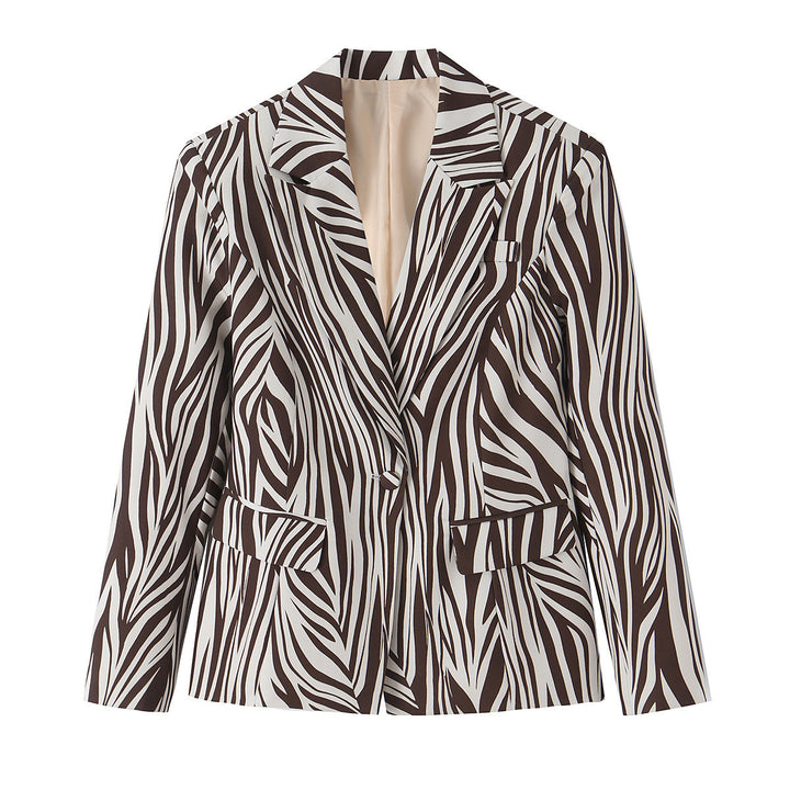 Damen Blazerjacke mit Zebrastreifen-Print, taillierter Silhouette und Reverskragen Drune