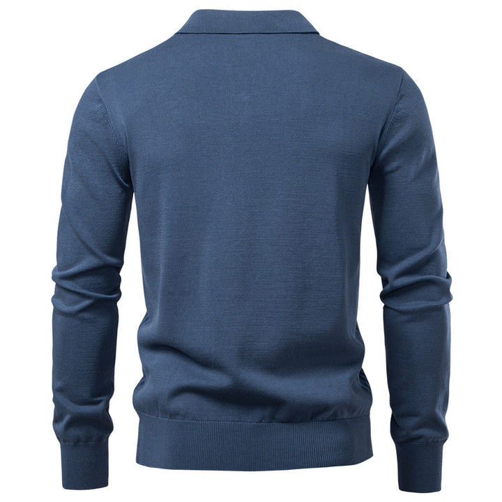 Herren nan feiner Strick-Polopullover mit V-Ausschnitt, Zickzackstruktur und Kentkragen Drune