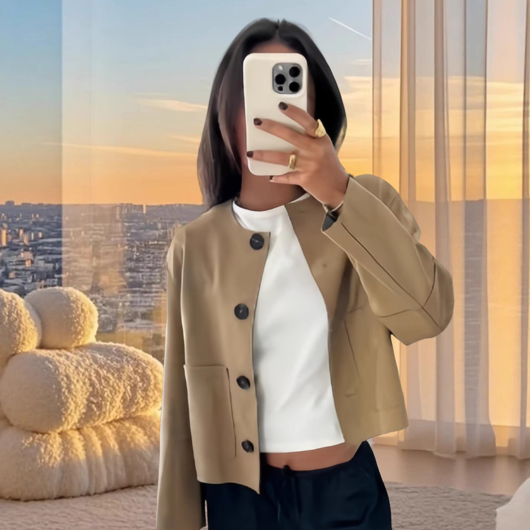 Damen modische Kurzjacke mit eleganten Knopfdetails und praktischen Taschen Drune