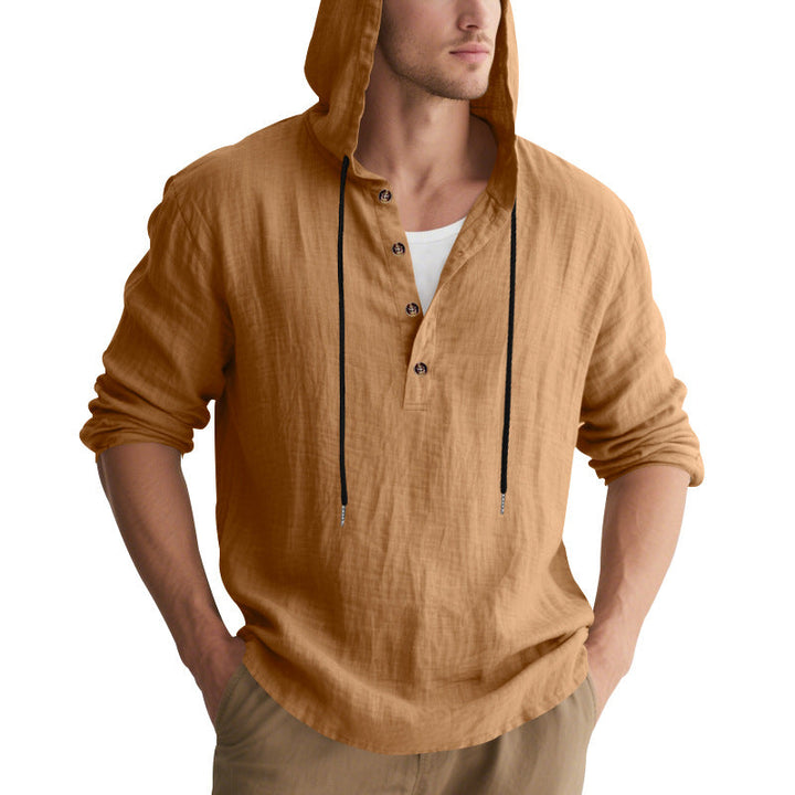 Herren lässiges Kapuzenhemd mit Knopfleiste und hochwertigem Baumwollmaterial Drune