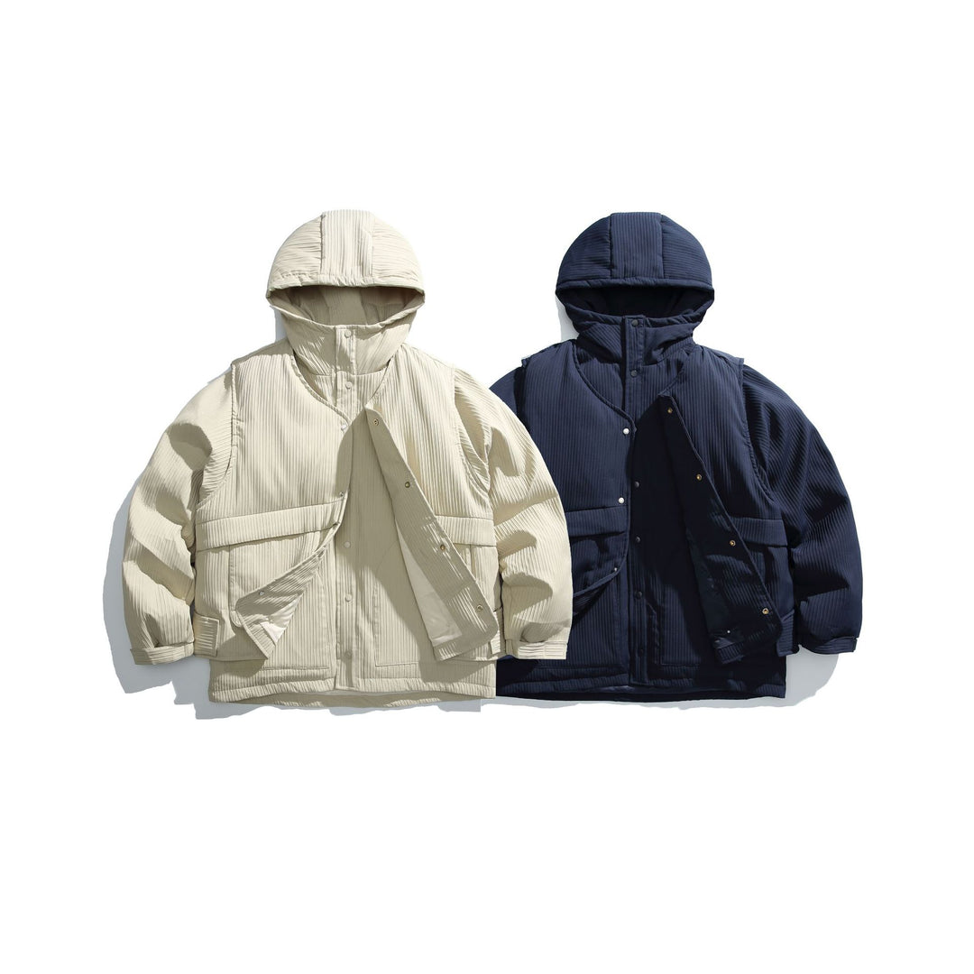 Herren Steppjacke mit Kapuze und geripptem Strukturstoff Drune