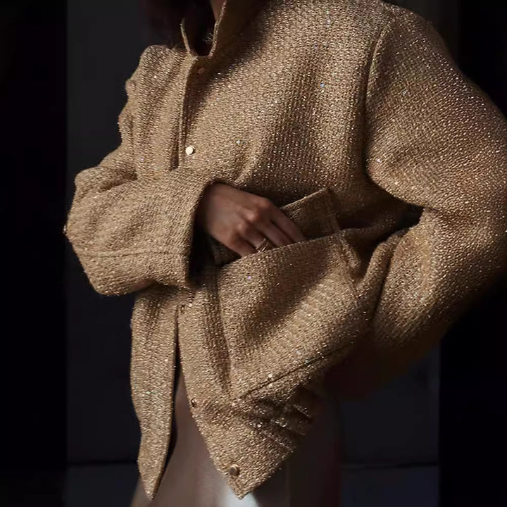 Damen Glamouröse Glitzerjacke mit oversized Schnitt und modischen Taschen Drune