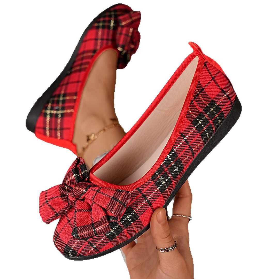 Damen  karierter Ballerina Slipper mit dekorativer Schleife und gepolstertem Komfortfußbett Drune