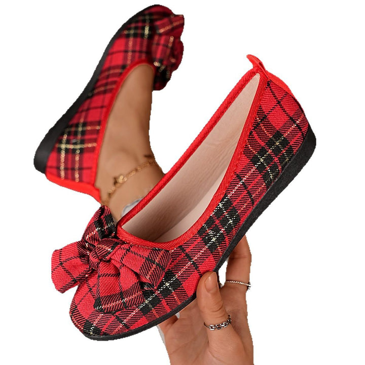 Damen  karierter Ballerina Slipper mit dekorativer Schleife und gepolstertem Komfortfußbett Drune