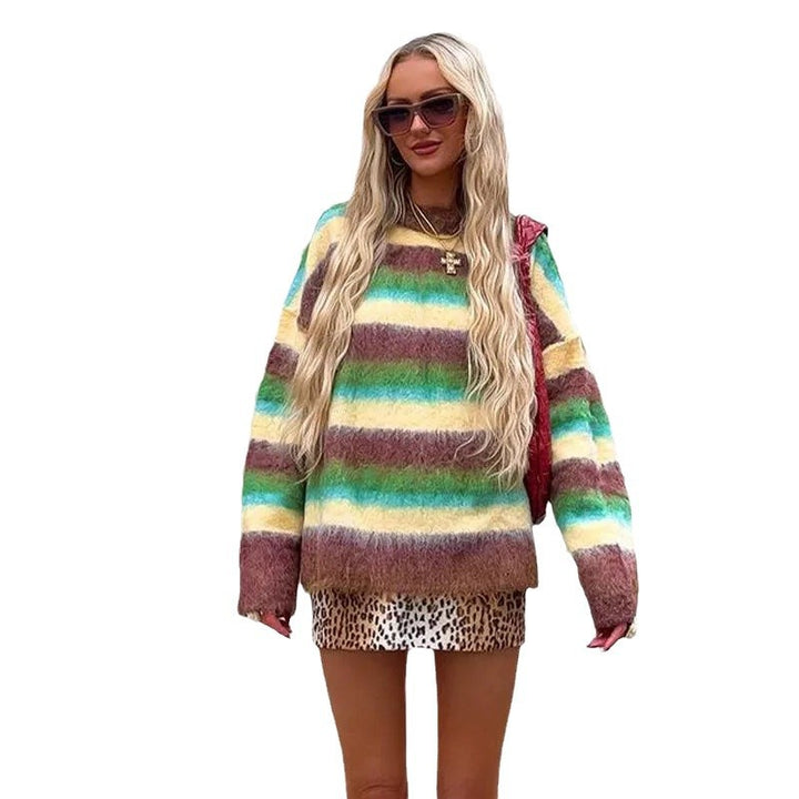 Damen Modischer Statement-Pullover mit gestreiftem Design Drune
