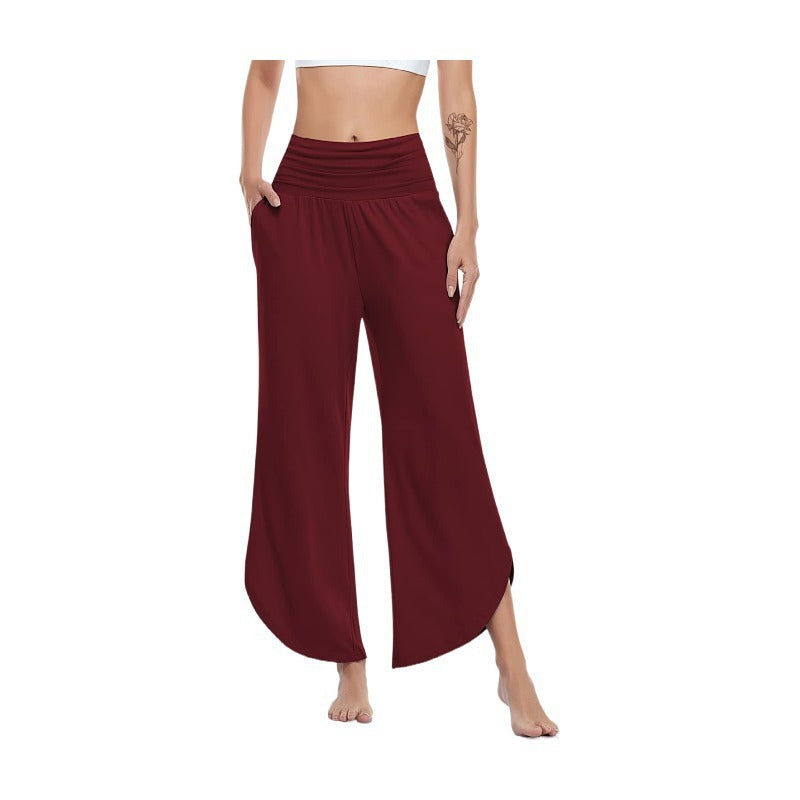 Damen Weite Palazzo-Hosen mit flexiblem Bund und seitlichen Schlitzen Drune