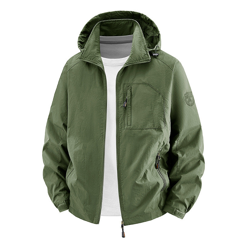 Unisex nan leichte wasserdichte Outdoorjacke mit Kapuze und wasserdichten Reißverschlusstaschen Drune