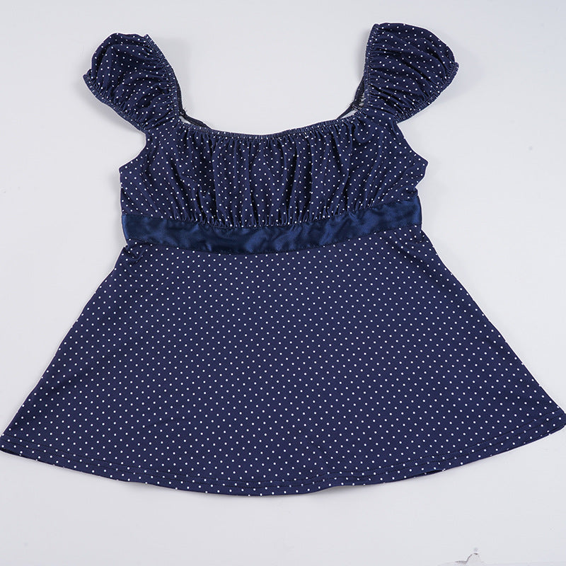 Damen luftiges Polka-Dots Blusenshirt mit schickem Rüschenkragen Drune