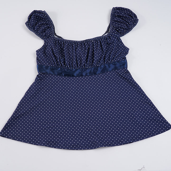 Damen luftiges Polka-Dots Blusenshirt mit schickem Rüschenkragen Drune