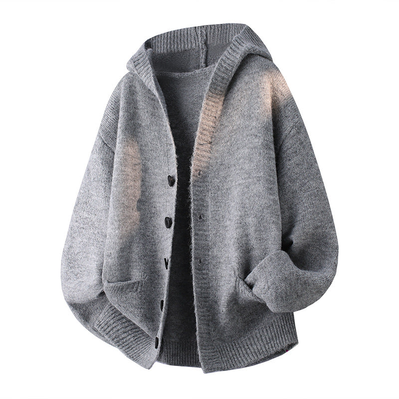 Herren Oversize-Strickcardigan mit Schalkragen, Knopfleiste und Eingrifftaschen Drune