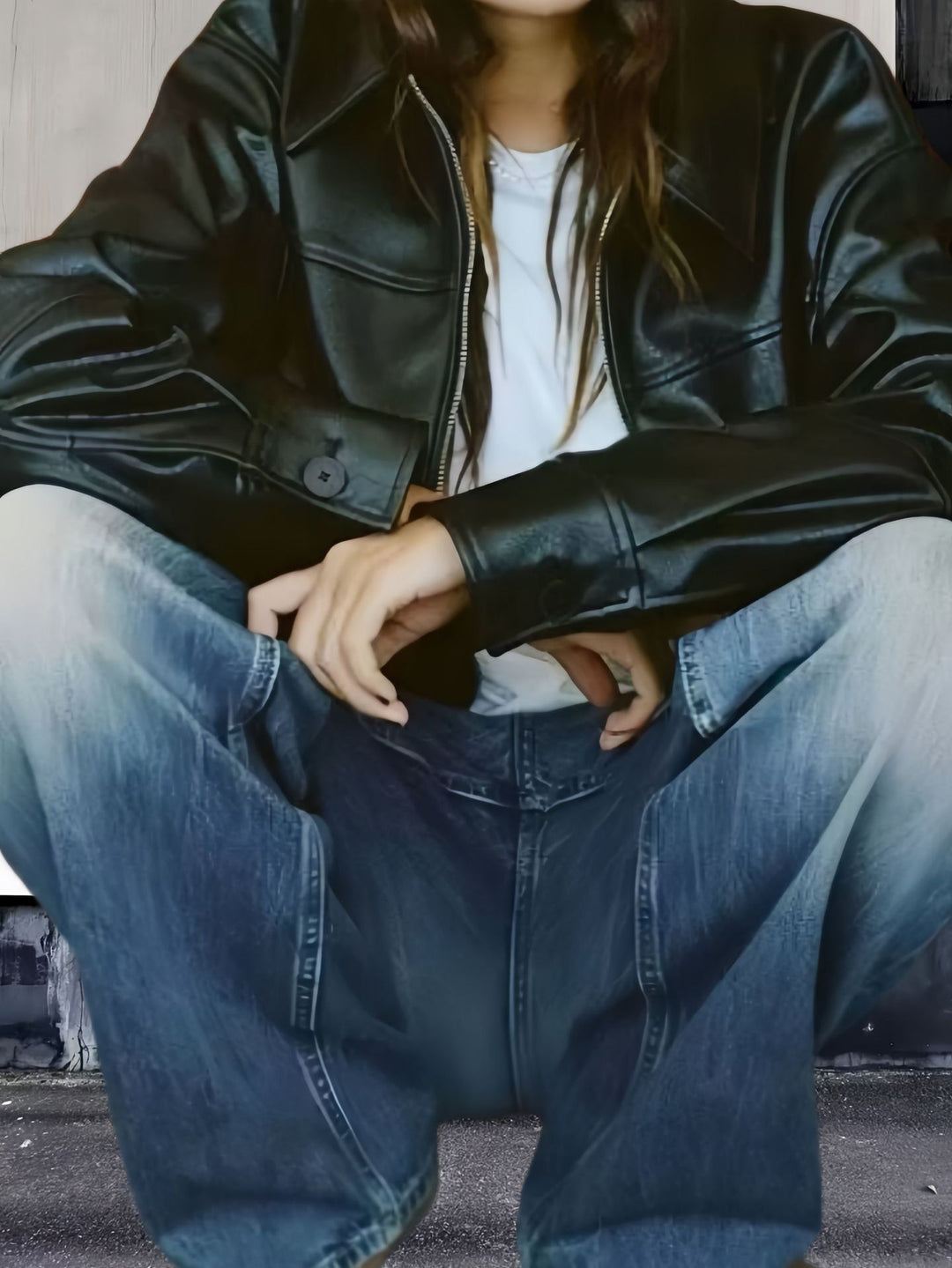 Damen Lässige Kunstlederjacke mit oversized Schnitt und eleganten Details Drune