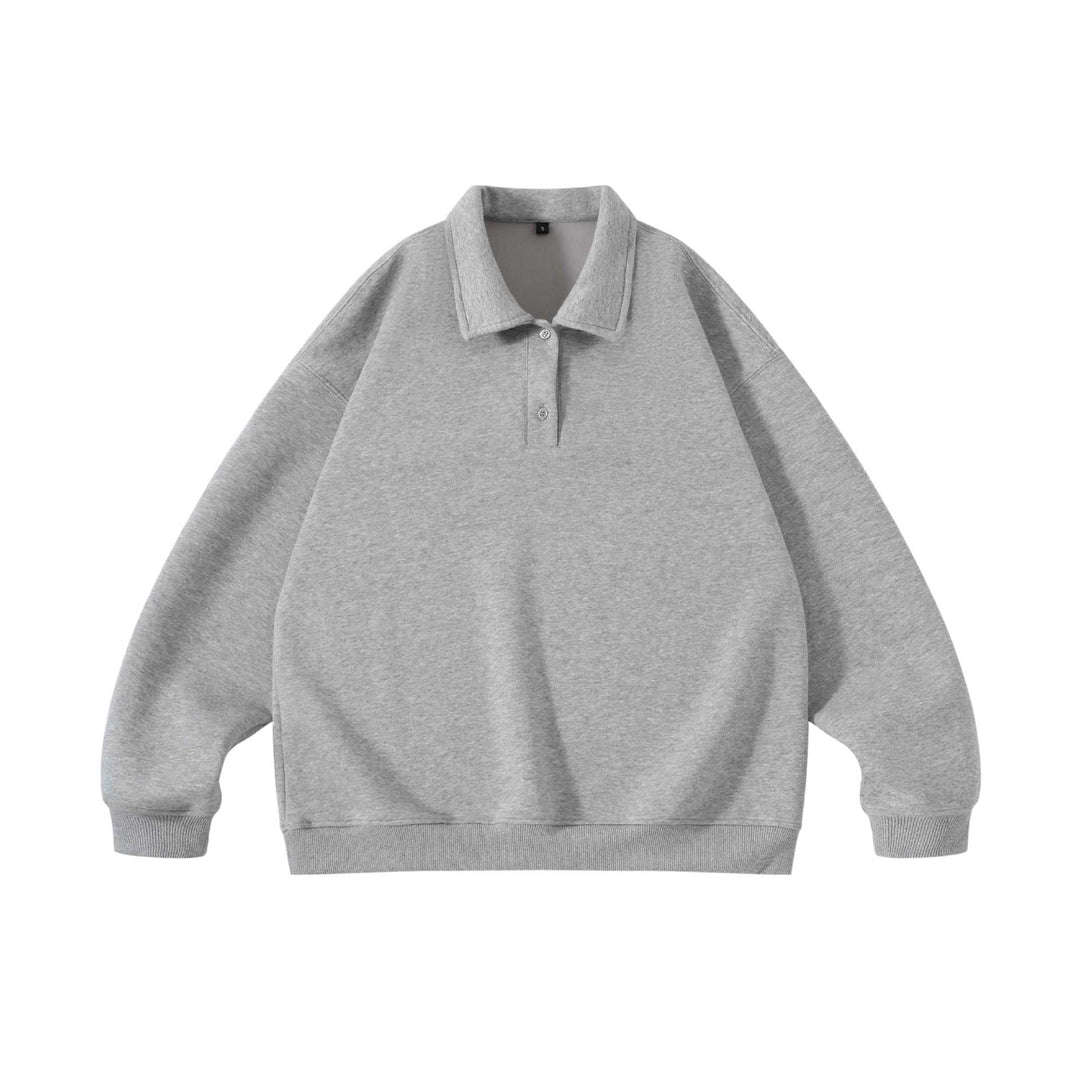 Unisex Oversize-Henley-Polo-Sweatshirt mit Kentkragen, Raglanärmeln und Rippbündchen Drune