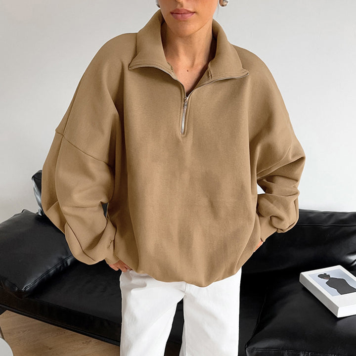 Damen lässiger Oversized Pullover mit Reißverschluss Drune