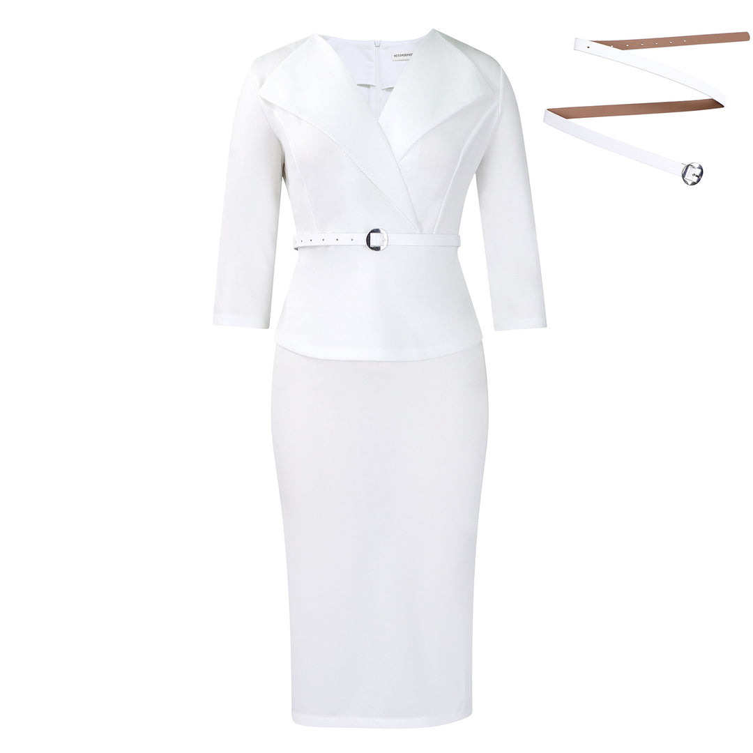 Damen stilvolles Business Kleid mit abnehmbaren Gürtel Drune
