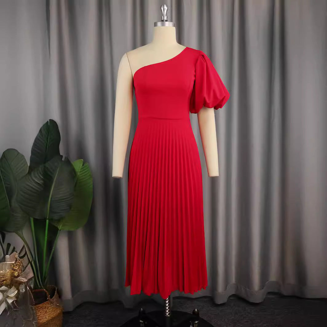 Damen Elegantes asymmetrisches Faltenkleid Drune