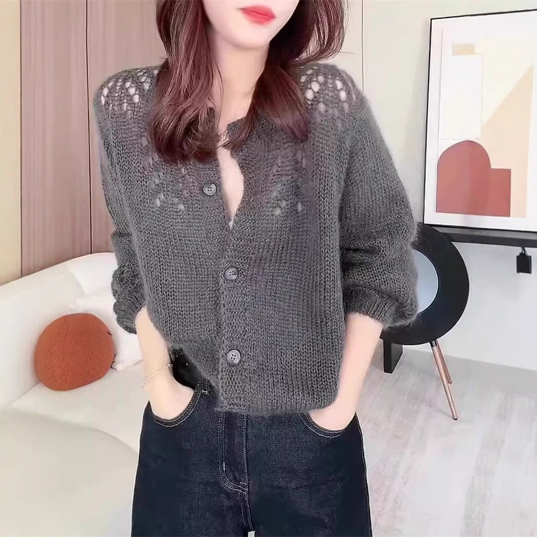 Damen Strickjacke mit luftiger Häkeloptik und Knopfverschlüssen Drune