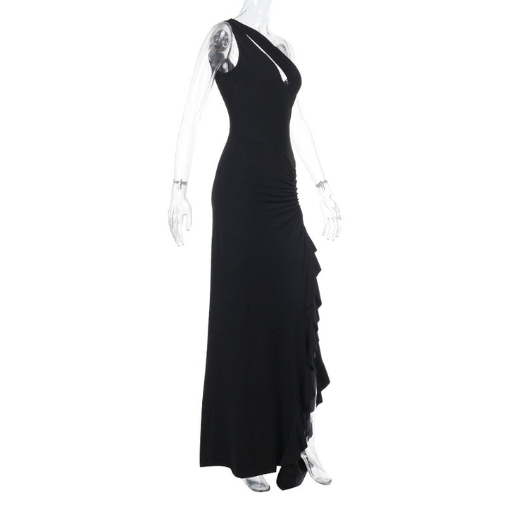 Damen Elegantes Maxikleid mit asymmetrischem Schnitt und Raffung Drune