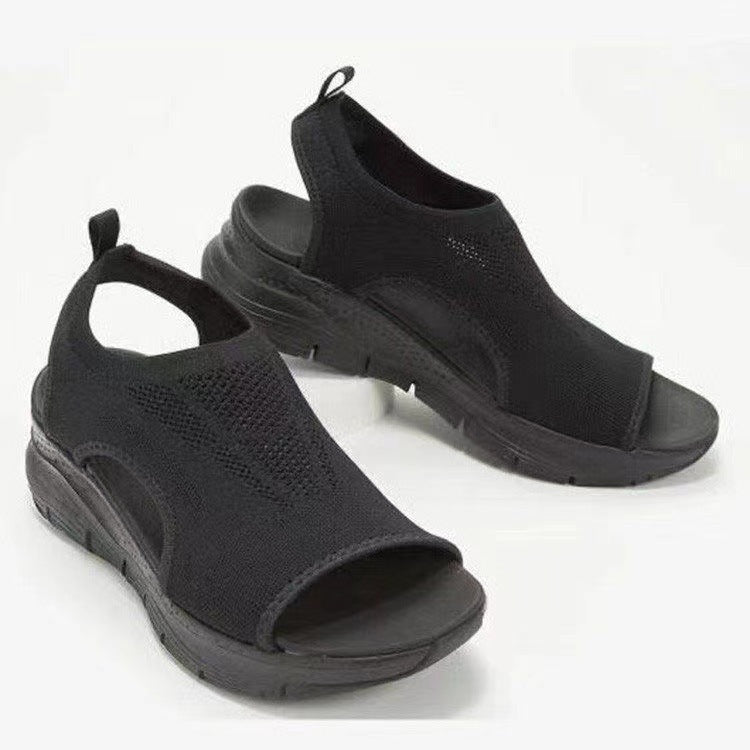 Damen Strick-Sandalen mit Plateau, elastischem Schaft und Fersenriemen Drune